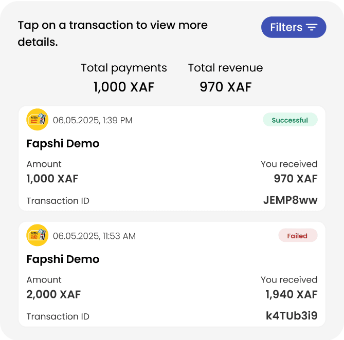 Track all payment transactions.